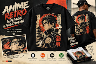 design print on demand inspired anime retro vintage streetwear tshirt pod etsy
