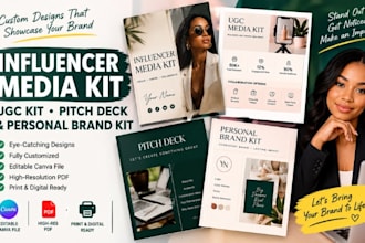 design an influencer media kit, ugc kit pitch deck and personal brand kit