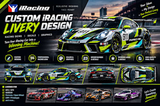 design custom iracing car livery, racing skin and decals
