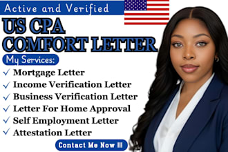 prepare and sign US CPA self employment income or business verification letter