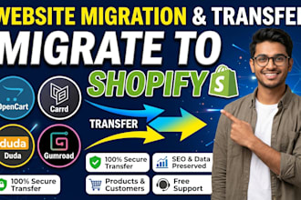 migrate or transfer opencart carrd duda gumroad website to shopify website