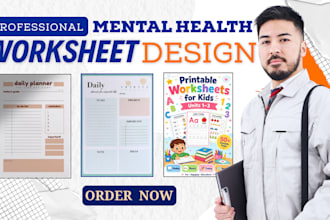 design mental health worksheets, workbooks, journals, planner, health, fitness