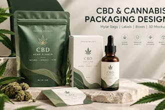 design cbd, hemp, cannabis mylar bag, box and label packaging