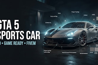 design 3d sport car model, gta 5 car, gta 5 vehicle, fivem car, game ready