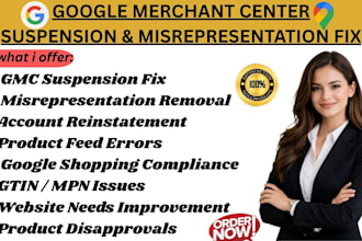fix google merchant center suspension, misrepresentation, gmc reinstatement