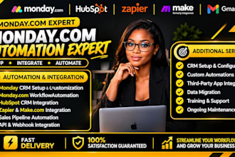 setup monday CRM monday integration zapier make monday com automations hubspot