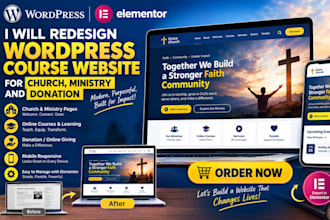 redesign wordpress course website for church ministry ,  donation with tithely