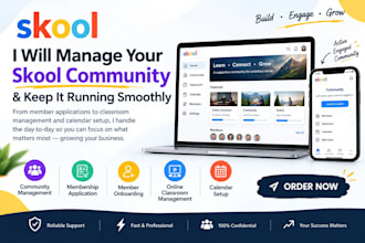 manage skool community, membership application, online classroom, calendar setup