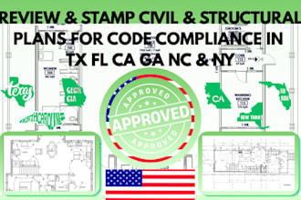 review and stamp civil structural plans for code compliance in tx fl ca ga nc