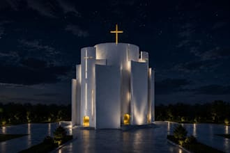 do 3d church design, 3d mosque, 3d church interior visualization