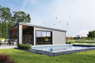 remodel modular tiny house, japandi home interior style, archviz exterior design