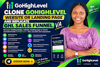 clone gohighlevel website or copy landing page and replicate ghl sales funnel VA