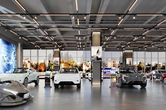 design 3d automotive showroom, car workshop, service center, and garage building