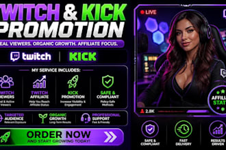 do organic kick channel promotion, twitch promotion, kick followers and l