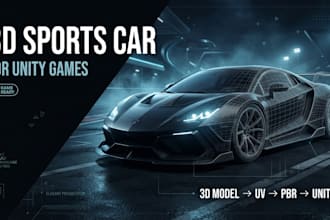 create 3d sport car model, unity car model, racing car, low poly car, game asset