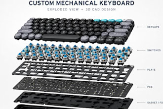 design custom mechanical keyboard layout, case and 3d cad for production blender