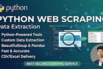 do web scraping , python , data extraction, and web crawling