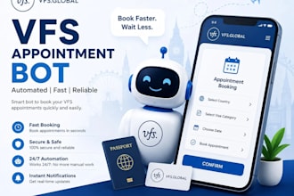 develop booking bot,vfs slot watcher bot, appointment bot,vfs bot, telegram bot