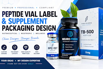 do peptide vial label suplement nutraceutical nootropic product packaging design