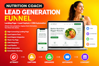 build nutrition coach lead generation funnel, landing page, CRM, automation