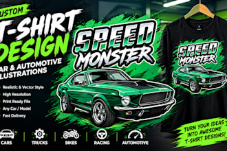 create t shirt design illustrations of cars and automotive