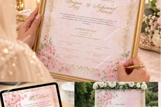 custom design a pink floral nikkah contract bundle