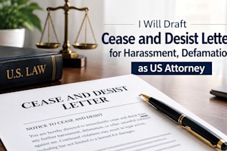 draft cease and desist letter for harassment, defamation as US attorney