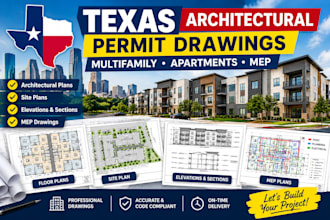 design texas architectural permit drawings, multifamily apartments mep plans