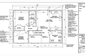 draft basement floor plan remodel permit set utah  US