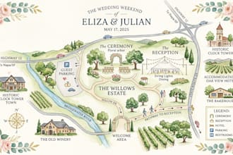 create custom wedding venue map, invitation map and directional map