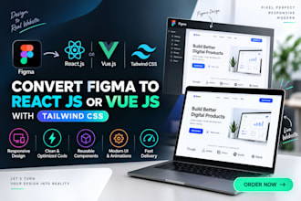 convert figma to react js vue js with tailwind css