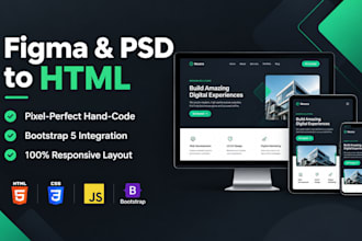 convert figma, xd or PSD to html responsive bootstrap website