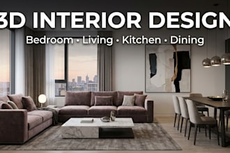 design modern 3d interior design for bedroom living room kitchen and dining