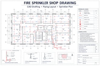 draw fire sprinkler, mep plumbing layout drawings and hydraulic calculations