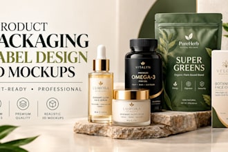 design product packaging, label and 3d mockup