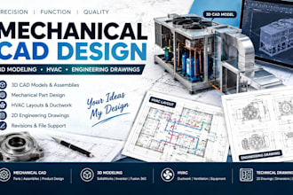 create mechanical cad designs, 3d models, hvac drawings, ductwork plan