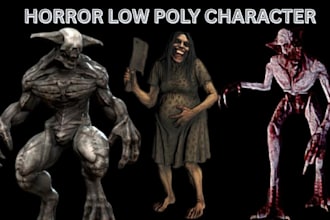create creepy ps1 psx ps2 low poly 3d horror character rig and animation
