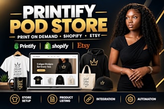 setup shopify pod store, print on demand with product listing and automation
