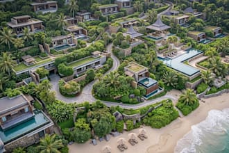 luxury tropical cliffside villa resort,sketchup costal hillside landscape render