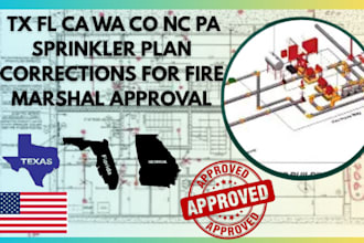 handle tx fl ca wa co nc pa sprinkler plan corrections for fire marshal approval
