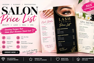 design price list spa menu salon price list salon menu menu salon flyer