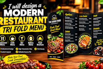 create a modern restaurant tri fold menu