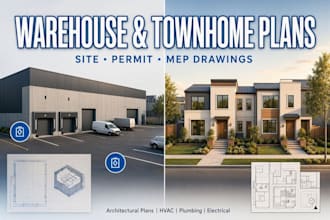 design warehouse architectural plans, townhome site plans, permit mep drawings