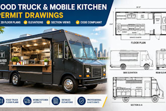 draw 2d food truck, food trailer and mobile kitchen van permit drawings
