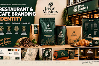 design restaurant branding, cafe branding, coffee packaging, menu design and kit