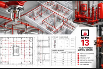 create fire sprinkler protection nfpa 13 pipe sizing for building cad drawing