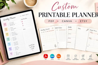 design printable planner digital journal planner canva template design