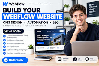 build your webflow website cms design automation SEO landing page client handoff