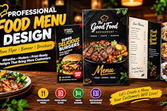 design food menu flyer, restaurant menu banner and restaurant brochure