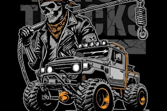 design high quality vintage monster jeep logo with unlimited revision